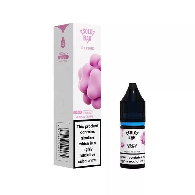 Solobar Sakura Grape nic salt e-liquid 10ml bottle, 10mg and 20mg strength, MTL pod kit vape juice