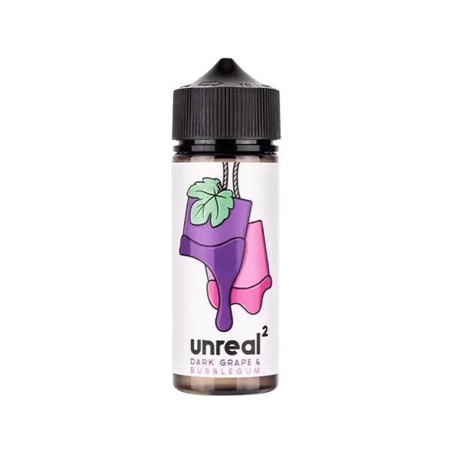 Unreal 2 Dark Grape & Bubblegum 100ml shortfill bottle, nicotine free e-liquid with room for two nic shots