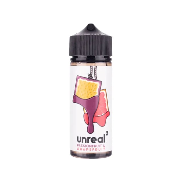 Unreal 2 Passionfruit & Grapefruit 100ml nicotine free shortfill e-liquid bottle in 120ml bottle