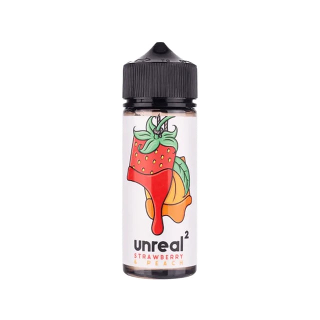 Unreal 2 Strawberry & Peach 100ml nicotine free shortfill e-liquid bottle in 120ml packaging
