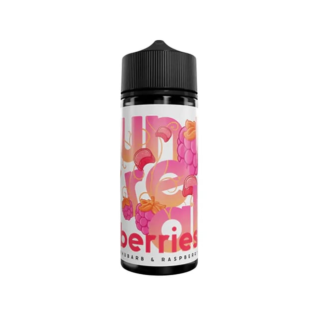Unreal Berries Rhubarb & Raspberries 100ml nicotine free shortfill e-liquid bottle
