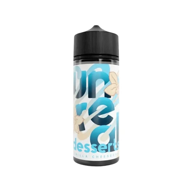 Unreal Desserts Vanilla Cheesecake 100ml nicotine free shortfill e-liquid bottle, 70VG/30PG blend