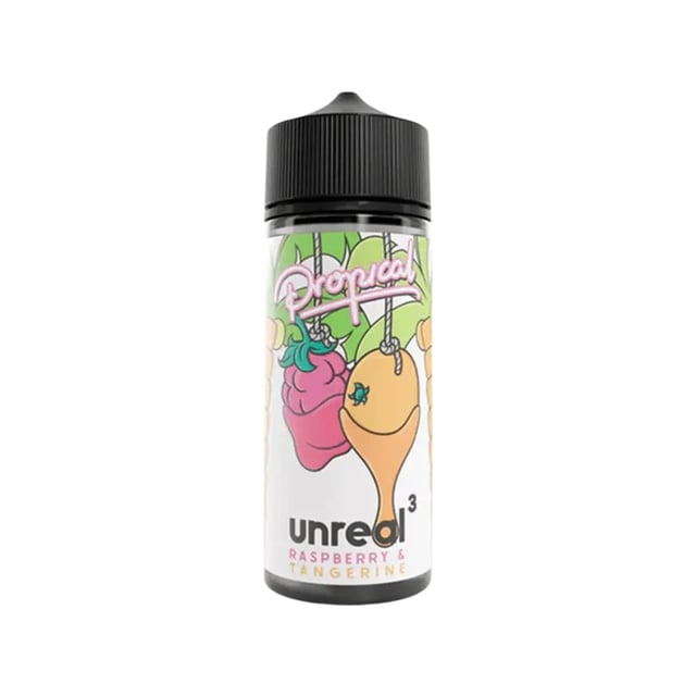 Unreal Propical Raspberry & Tangerine 100ml nicotine free shortfill e-liquid bottle