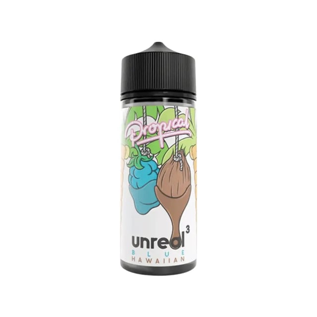 Unreal Propical Blue Hawaiian 100ml nicotine free shortfill e-liquid bottle
