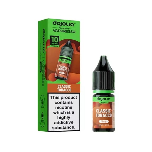 Vaporesso Dojoliq Classic Tobacco 10ml nic salt e-liquid bottle, available in 10mg and 20mg strengths