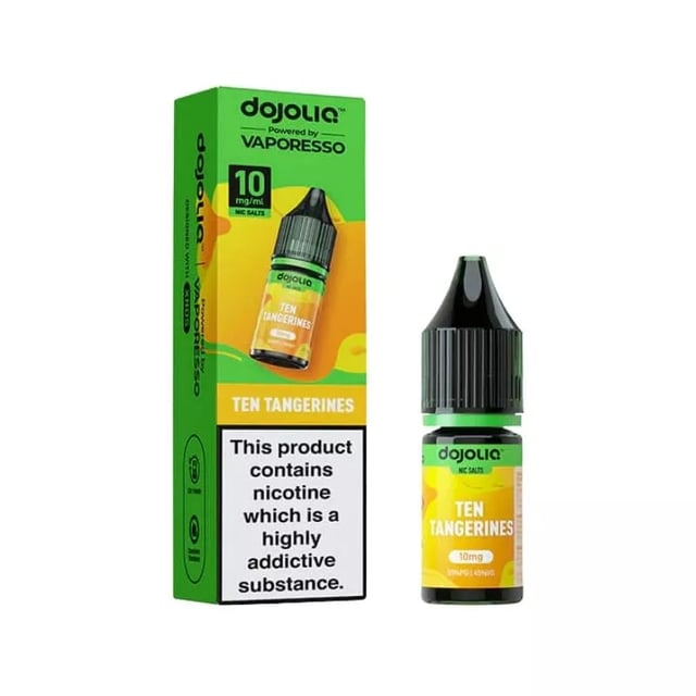 Vaporesso Dojoliq Ten Tangerines nic salt e-liquid 10ml bottle, available in 10mg and 20mg strengths