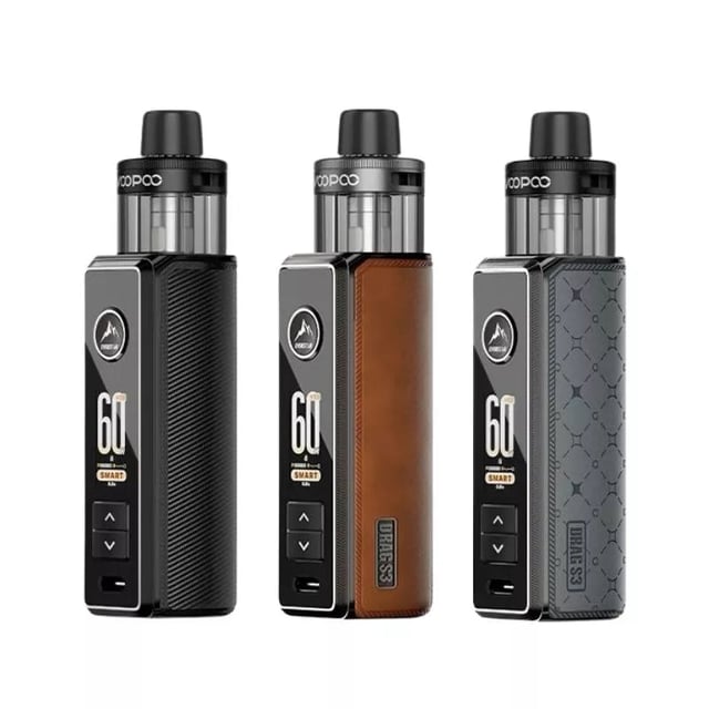VooPoo Drag S3 60W Pod Vape Kit, a refillable pod device in zinc alloy and leather finish