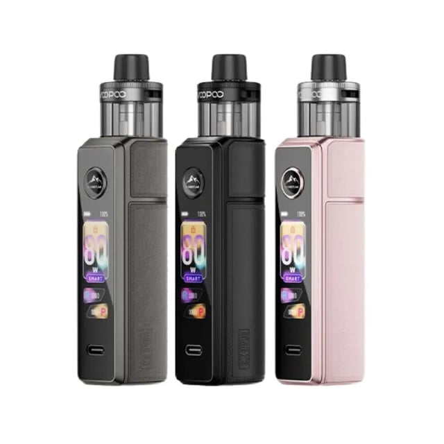 VooPoo Drag X3 refillable pod vape kit with 1.66-inch touch screen and zinc alloy leather body