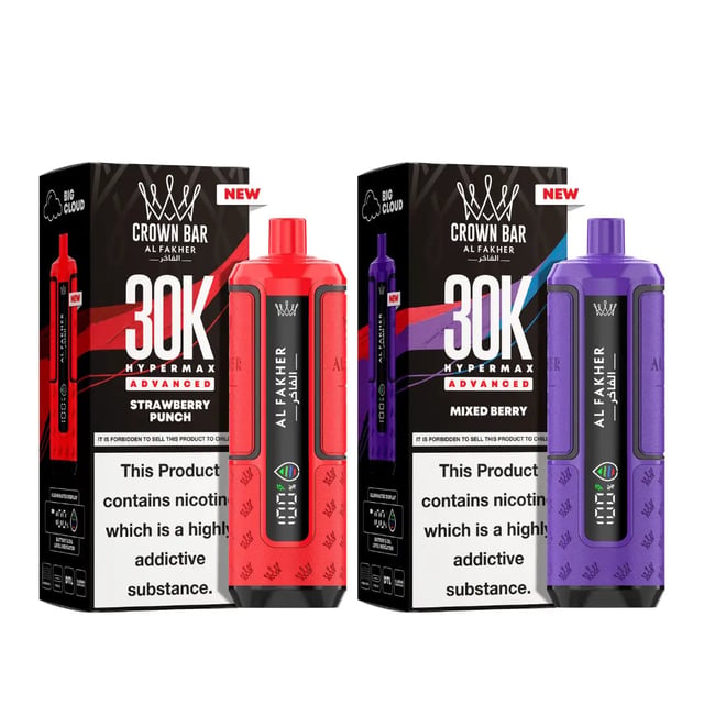 Al Fakher Crown Bar 30K Hypermax prefilled pod kit in Berry Blue and Blueberry Lemonade