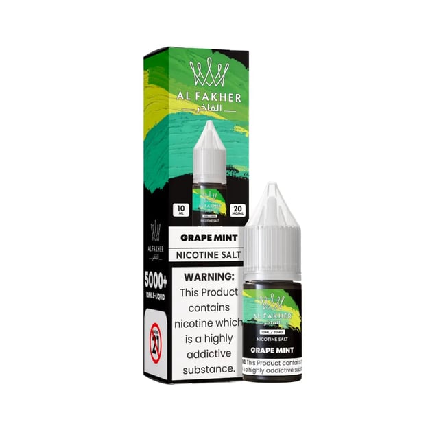 Al Fakher Grape Mint nic salt e-liquid 10ml bottle, available in 11mg and 20mg strengths