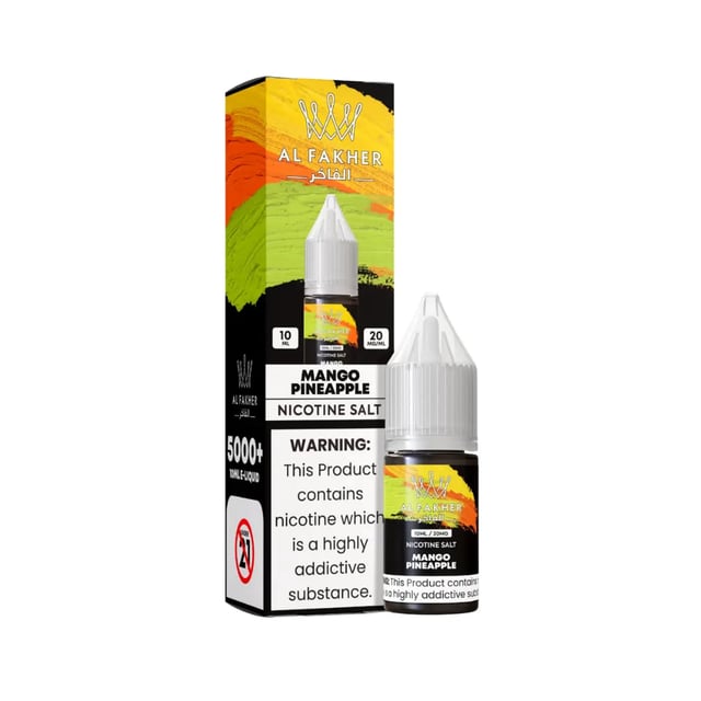 Al Fakher Mango Pineapple nic salt e-liquid 10ml bottle, available in 11mg and 20mg strengths