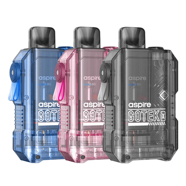 Aspire GoteK X Pod Kit, a refillable pod vape device shown in translucent colour options