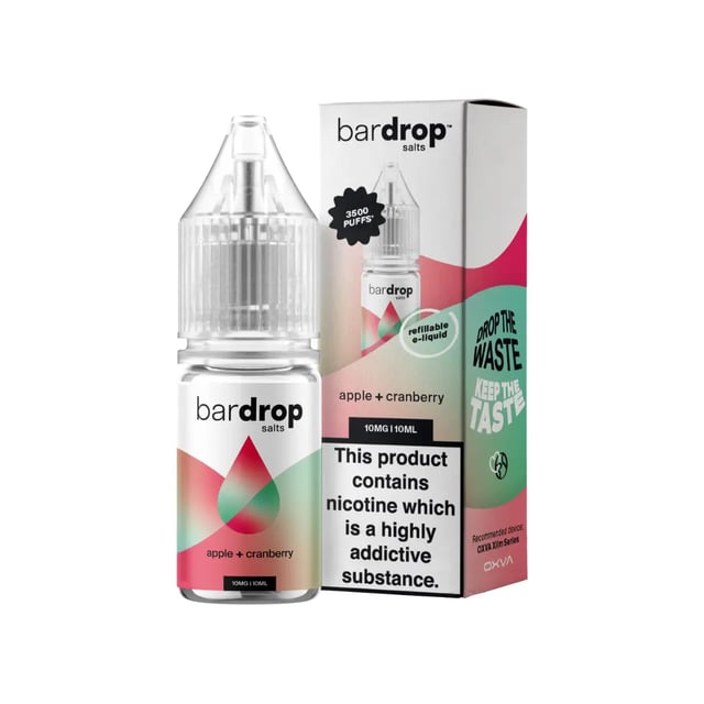 Bar Drop Apple Cranberry nic salt e-liquid, 10ml bottle, 5mg 10mg 20mg strengths