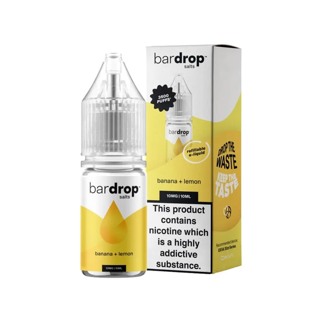 Bar Drop Banana Lemon nic salt e-liquid, 10ml bottle, 5mg 10mg 20mg strengths