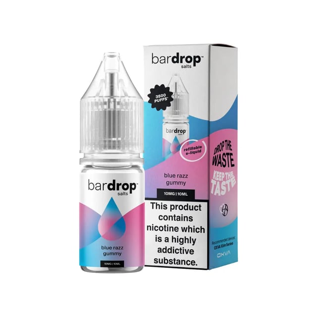 Bar Drop Blue Razz Gummy nic salt e-liquid, 10ml bottle, 5mg 10mg 20mg strengths