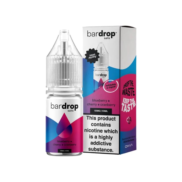 Bar Drop Blueberry Cherry Cranberry nic salt 10ml bottle, 5mg 10mg 20mg strengths, for pod kits