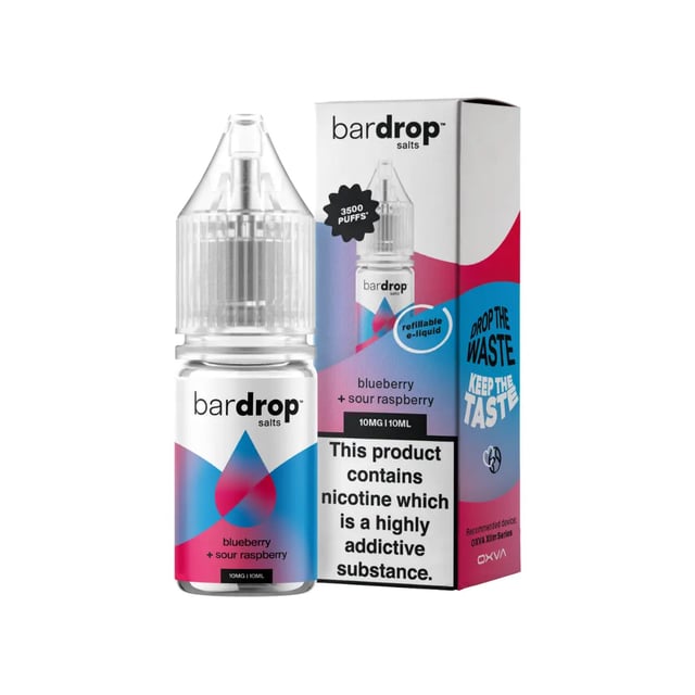 Bar Drop Blueberry Sour Raspberry nic salt e-liquid, 10ml bottle, 5mg 10mg 20mg strengths