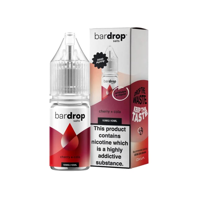 Bar Drop Cherry Cola nic salt e-liquid, 10ml bottle, available in 5mg, 10mg and 20mg strengths