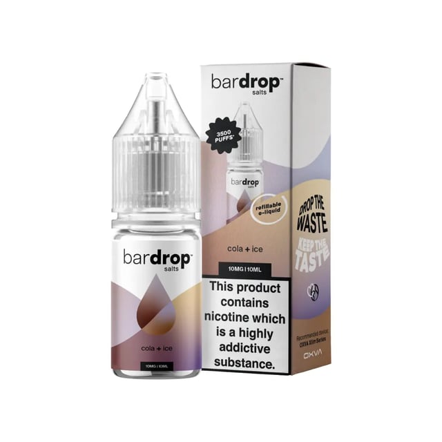 Bar Drop Cola Ice nic salt e-liquid 10ml bottle, 5mg 10mg 20mg strengths, pod kit vape juice