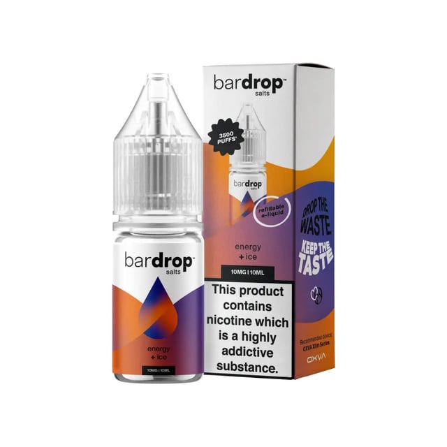 Bar Drop Energy Ice nic salt e-liquid 10ml bottle, energy drink and menthol ice flavour, 10mg and 20mg strengths