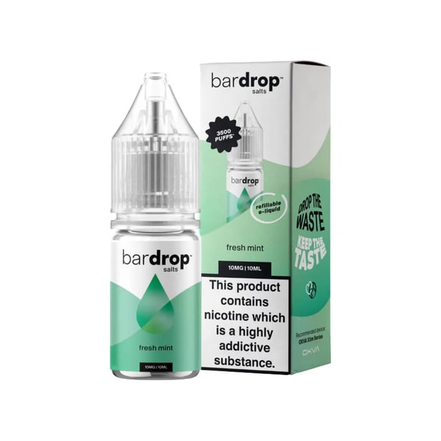 Bar Drop Fresh Mint nic salt e-liquid, 10ml bottle, available in 5mg, 10mg and 20mg strengths