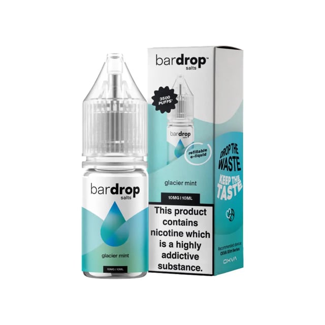 Bar Drop Glacier Mint nic salt e-liquid, 10ml bottle, 5mg 10mg 20mg strengths, 50/50 VG/PG