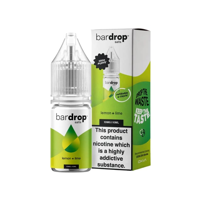 Bar Drop Lemon Lime nic salt e-liquid, 10ml bottle, 5mg 10mg and 20mg strengths
