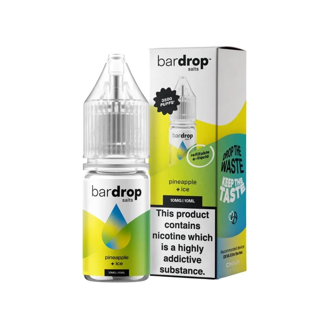 Bar Drop Salts Pineapple Ice nic salt e-liquid, 10ml bottle, 5mg 10mg 20mg strengths