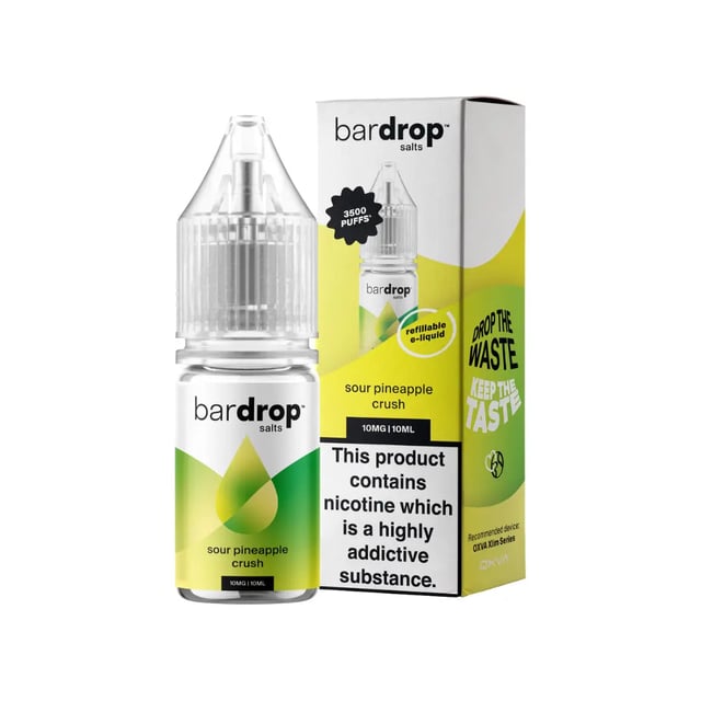 Bar Drop Sour Pineapple Crush nic salt e-liquid, 10ml bottle, 5mg 10mg 20mg strengths