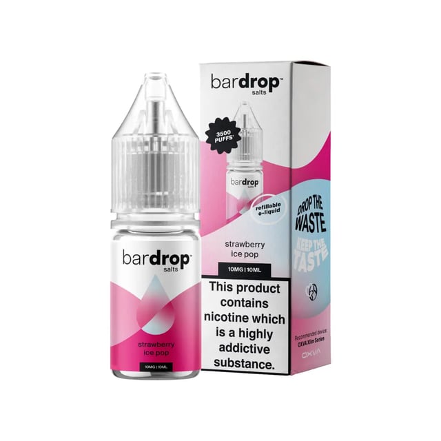 Bar Drop Strawberry Ice Pop nic salt e-liquid 10ml bottle in 5mg, 10mg and 20mg strengths