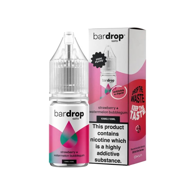 Bar Drop Salts Strawberry Watermelon Bubblegum 10ml nic salt bottle, 5mg 10mg 20mg strengths