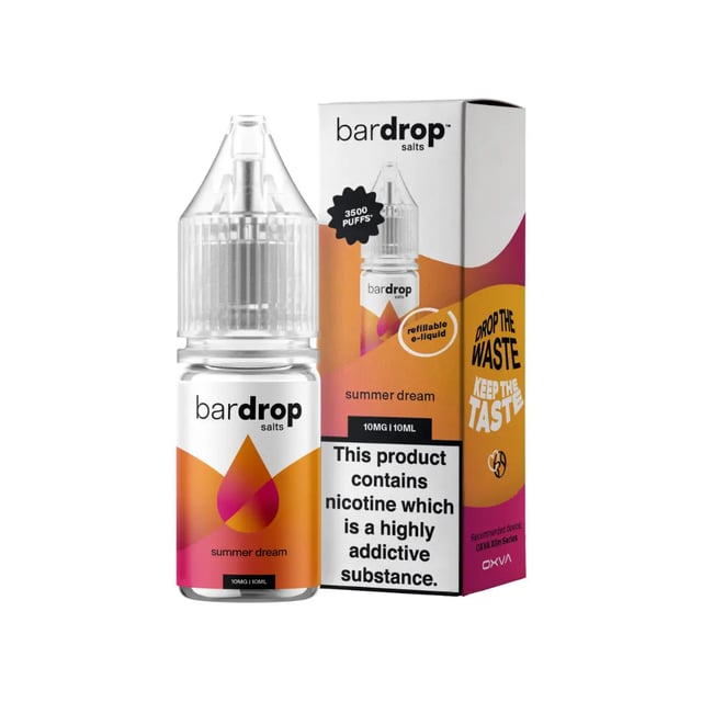 Bar Drop Summer Dream nic salt e-liquid, 10ml bottle, tropical fruit flavour, 5mg 10mg 20mg strengths