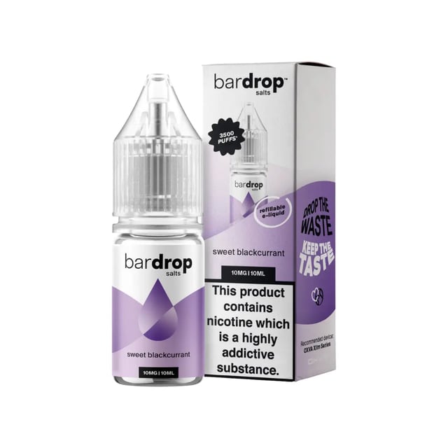 Bar Drop Sweet Blackcurrant nic salt e-liquid, 10ml bottle, 5mg 10mg 20mg strengths