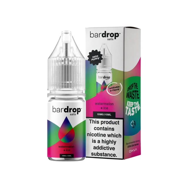 Bar Drop Salts Watermelon Ice nic salt e-liquid, 10ml bottle, 5mg 10mg and 20mg strengths, for pod kits