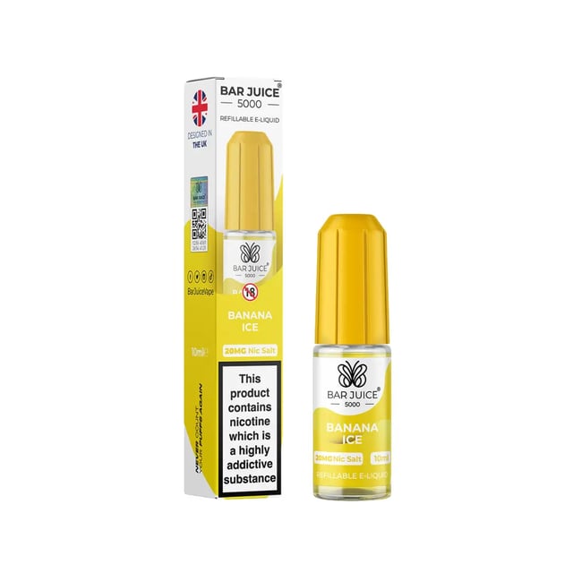 Bar Juice 5000 Banana Ice nic salt e-liquid, 10ml bottle, available in 5mg, 10mg and 20mg strengths