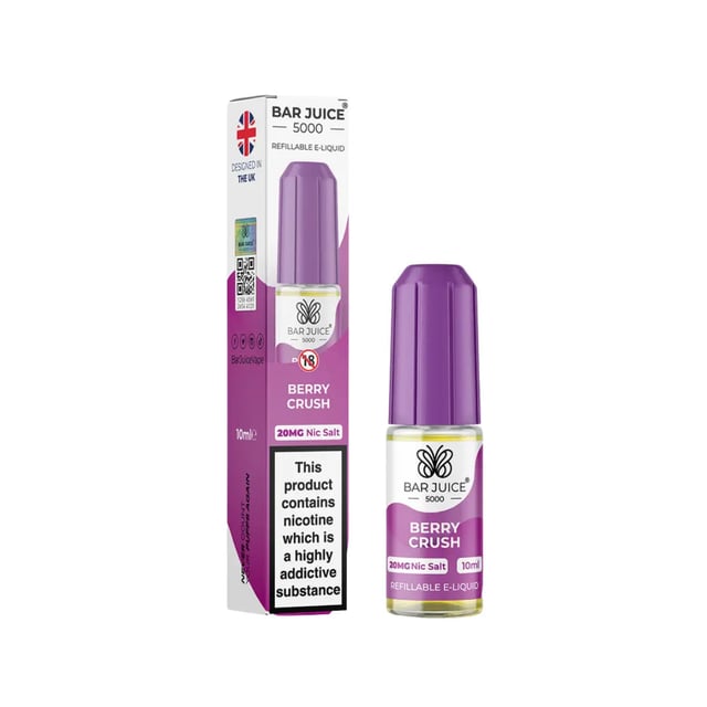 Bar Juice 5000 Berry Crush nic salt 10ml e-liquid bottle, 5mg 10mg 20mg strengths, 50/50 VG/PG