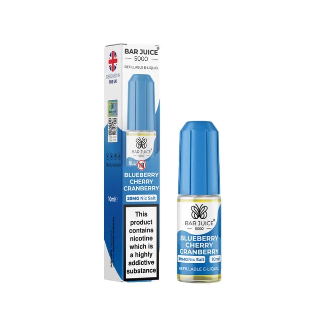 Bar Juice 5000 Blueberry Cherry Cranberry nic salt e-liquid 10ml bottle, 5mg 10mg 20mg strengths