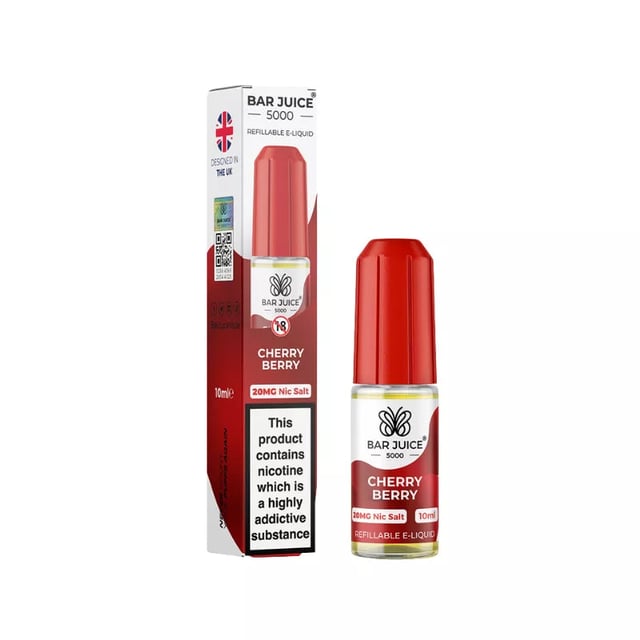 Bar Juice 5000 Cherry Berry nic salt e-liquid 10ml bottle, 5mg 10mg 20mg strengths, UK MTL vape juice