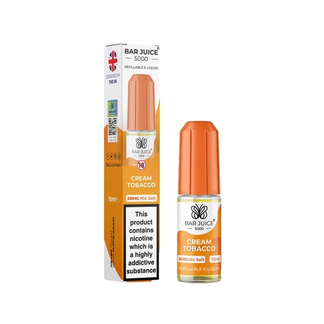 Bar Juice 5000 Cream Tobacco nic salt e-liquid, 10ml bottle, 5mg 10mg 20mg strengths