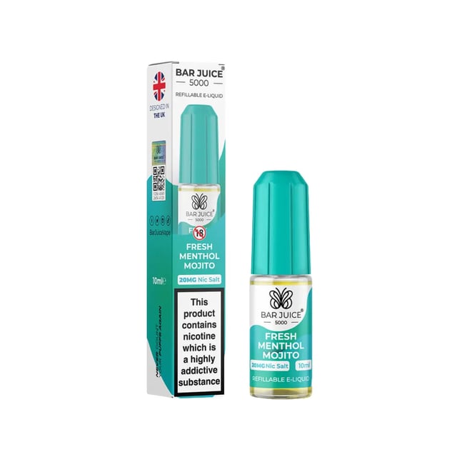 Bar Juice 5000 Fresh Menthol Mojito 10ml nic salt e-liquid bottle, available in 5mg, 10mg and 20mg