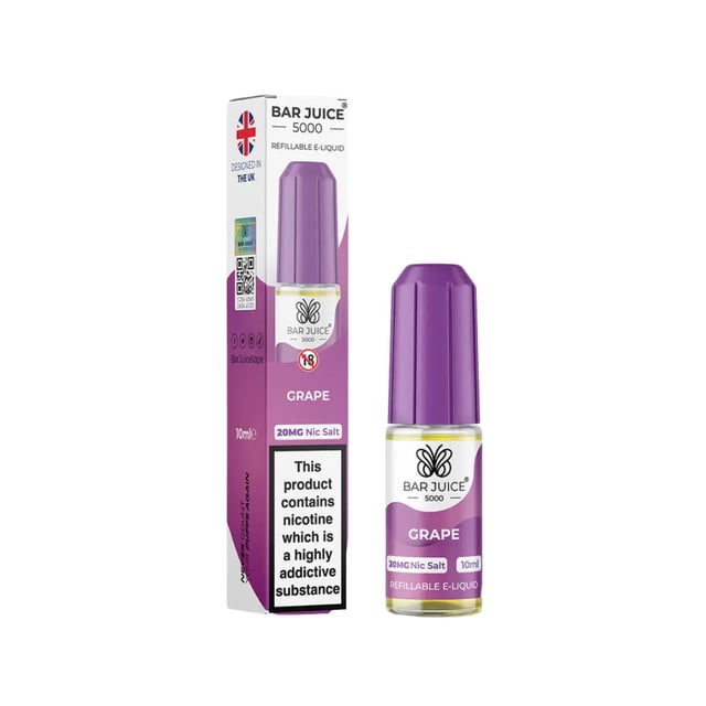 Bar Juice 5000 Grape nic salt e-liquid, 10ml bottle, 5mg 10mg 20mg strengths