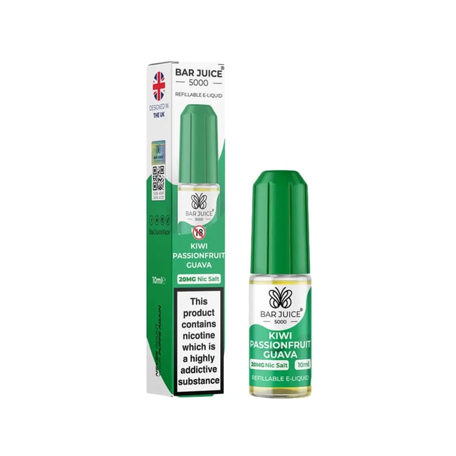 Bar Juice 5000 Kiwi Passionfruit Guava nic salt 10ml bottle, 5mg 10mg 20mg strengths, MTL e-liquid