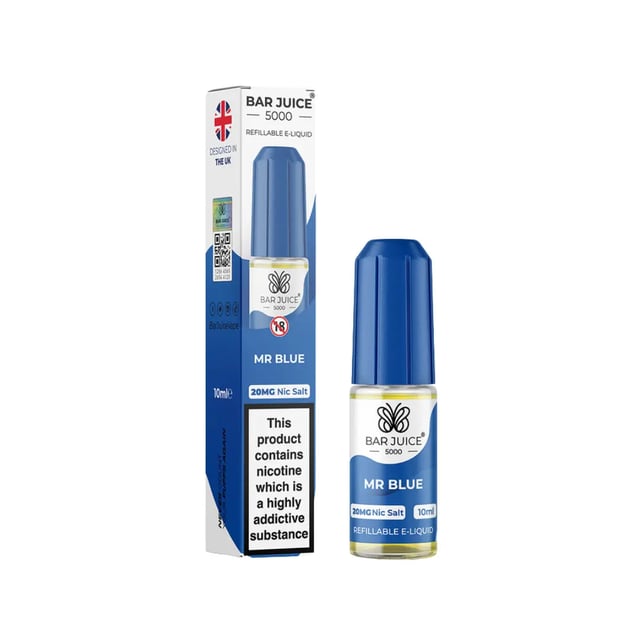 Bar Juice 5000 Mr Blue nic salt e-liquid, 10ml bottle, blue raspberry flavour, 5mg 10mg 20mg strengths