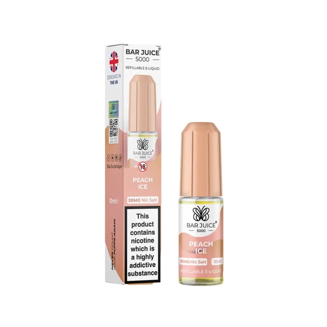 Bar Juice 5000 Peach Ice nic salt e-liquid, 10ml bottle, 5mg 10mg 20mg strengths
