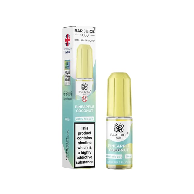 Bar Juice 5000 Pineapple Coconut nic salt e-liquid, 10ml bottle, available in 5mg, 10mg and 20mg