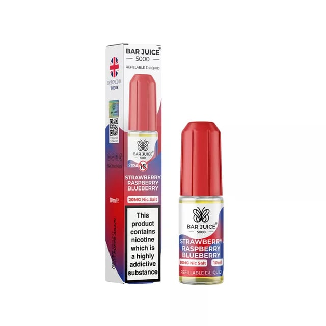 Bar Juice 5000 Strawberry Raspberry Blueberry nic salt 10ml bottle, 5mg, 10mg and 20mg strengths