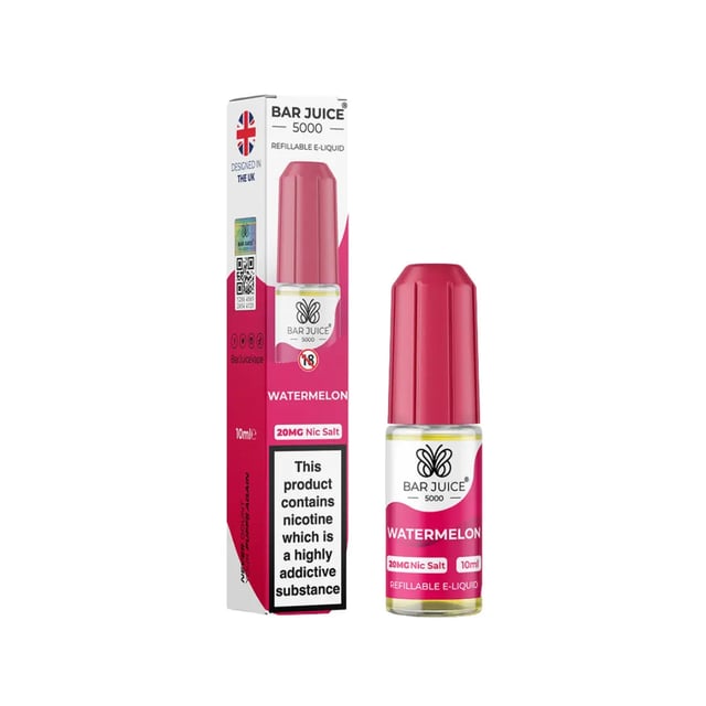 Bar Juice 5000 Watermelon nic salt e-liquid 10ml bottle, available in 5mg, 10mg and 20mg strengths