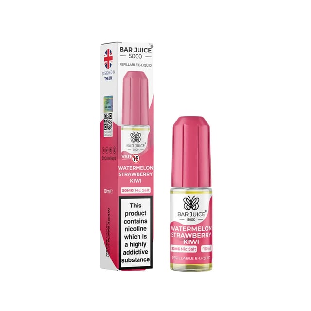 Bar Juice 5000 Watermelon Strawberry Kiwi 10ml nic salt e-liquid bottle, 5mg 10mg 20mg strengths