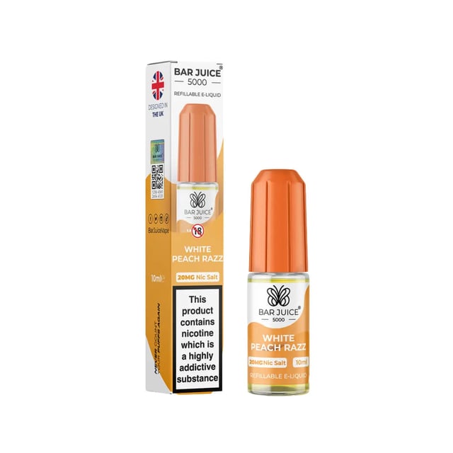 Bar Juice 5000 White Peach Razz nic salt e-liquid, 10ml bottle, 5mg 10mg 20mg strengths