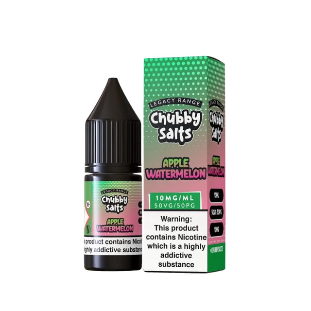 Chubby Apple Watermelon nic salt e-liquid, 10ml bottle, 50/50 VG/PG, available in 10mg and 20mg strengths